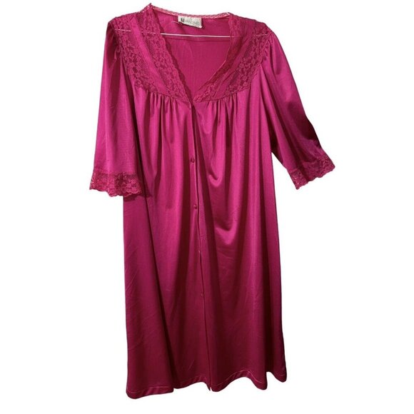 Vintage Vandemere Pink Lacy Housecoat Nightgown Robe Large Silky Liquid Mid - Picture 1 of 9